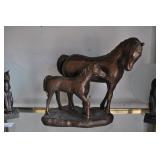 Horse Mare And Foal, Painted Bronze, 12.5"