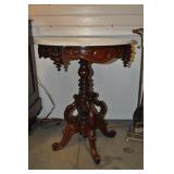 Parlor Table, Mahogany Wood, Marble Top, Beveled