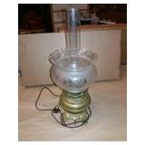 Electrified kerosene lamp base, with shades