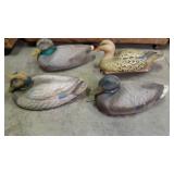 4 Duck Decoys, Paper And Plastic, Painted, 4 Duck Decoys, Paper And Plastic, Painted,