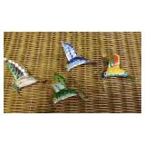 4 Hummingbird Ornaments, Metal And Enamel, 4 Hummingbird Ornaments, Metal And Enamel,