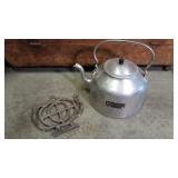 Aluminum Kettle And  Trivet, Oversized Kettle,