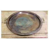 Serving Tray, Hammered Copper With Brass H