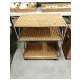 Rolling 3 Shelf, Rattan, 28.5x25x15.5