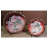 2 Painted Plates, Vintage, Gold Guilding, 9.75 2 Painted Plates, Vintage, Gold Guilding, 9.75