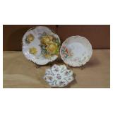 3 Painted Plates, Vintage, Rose, Bouquet, G