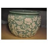 Green And White Floral Ceramic Bowl 6.5" H