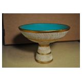 Footed Clay Dish, Sgraffito With Gold Accents Footed Clay Dish, Sgraffito With Gold Accents