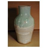 Glazed Ceramic Vase, Teal And Grey 9.25"h