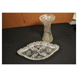 Cut Crystal Hobstar, Candy Dish And Vase, 10" Cut Crystal Hobstar, Candy Dish And Vase, 10"
