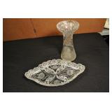 Cut Crystal Hobstar, Candy Dish And Vase, 10"