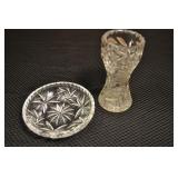 Cut Crystal Hobstar, Candy Dish And Vase, 6.25"