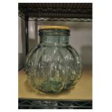 Large Onion Jar, Soda Green Glass, 11"