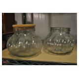 Pair Onion Jars, Clear Glass, 6 1/2"