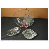 Serving Dish Set, Clear Glass, Silver Accented