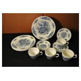 Dish Set, Vintage, Blue And White Floral Pattern,