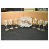 Etched Wine Glasses And Serving Platter