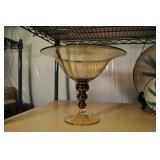 Leaded Glass Pedestal Display Bowl, 9 5/8"