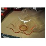 Pink Glass Nappy Bowl, 5 1/4" High X 9 3/4" Wide Pink Glass Nappy Bowl, 5 1/4" High X 9 3/4" Wide