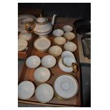 Tea Set, Vintage, White With Gold And Black Accens