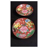 2 ceramic and brass bowls, painted,7" 2 ceramic and brass bowls, painted,7"