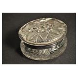 Crystal Dresser Box, Silver Plated Trim,