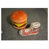 Ceramic Banks, Shoe 7", And Cheeseburger 7", Ceramic Banks, Shoe 7", And Cheeseburger 7",