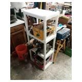 white plastic 4 shelf.  tools not included.