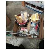 Assorted paint supplies, mixer, rollers.