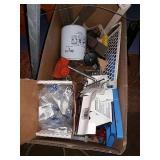 Miscellaneous box lot. Drawer pulls, 3-way, oil