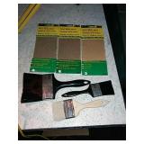 3 Sandpaper and paint brushes.