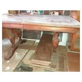 Carved leg dining table with 3 leaves.