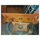 Wooden wall shelf , coat rack and key holder with
