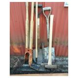 Assrt lot of garden tools- post hole digger, axe,