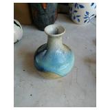 Clay pot blue and yellow.