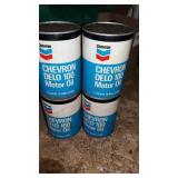 4 Chevron Delo 100 Motor Oil Cans, Quarts,