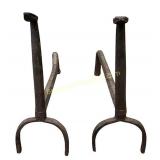 Pair Wrought Iron Snake Form Andirons