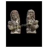 Pair Regal Concrete Lions W Shield