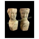 Pair Weathered Garden Planters, Female Form