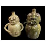 2 Pottery Ugly Face Jugs