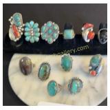 Turquoise & coral ring  collection