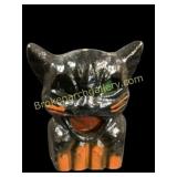 Paper Mache Black Cat on Fence Lantern
