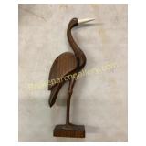 Hand-Carved Wooden Crane Sculpture