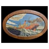 Folk Art Painting of Ship on Choppy Waters