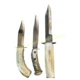 Trio of Vintage Fixed-Blade Hunting Knives