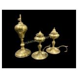 Three Brass Oil Lamps