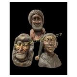 Three Wood Carved Busts