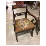 Two Vintage Wooden Chairs, Upholstered and Cane