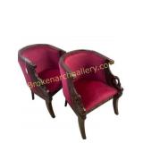 Pair of Carved Swan Form Upholstered Tub Chairs