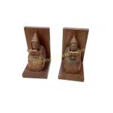 Carved Wood Monk Bookends Set